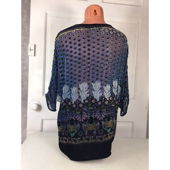 Zara Velvet Blouse Burnout Top Womens Medium - Picture 3 of 4